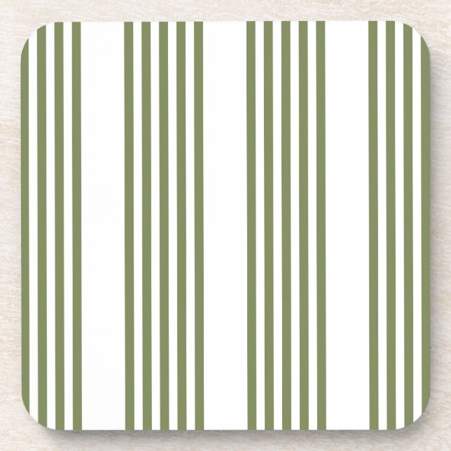 Olive green and white five stripes pattern coaster (Front)