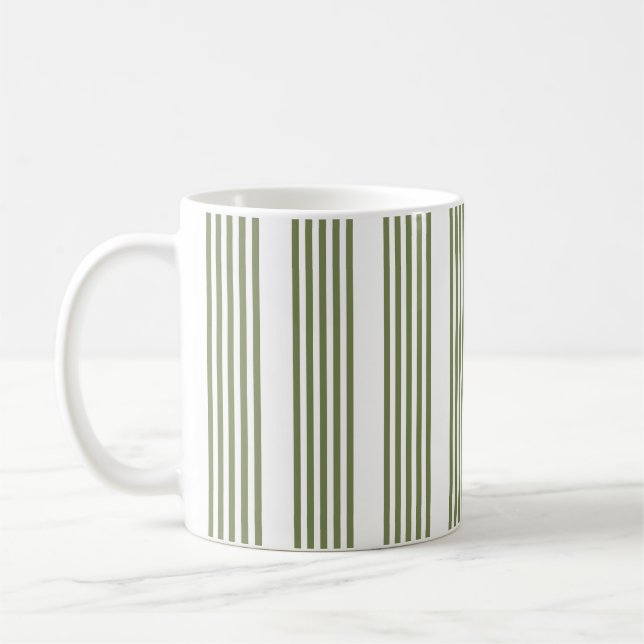 Olive green and white five stripes pattern coffee mug (Left)