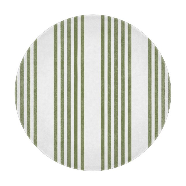Olive green and white five stripes pattern cutting board (Front)