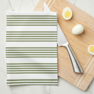 Olive green and white five stripes pattern kitchen towel