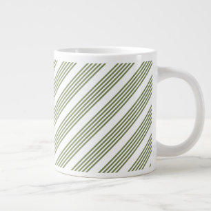Olive green and white five stripes pattern large coffee mug