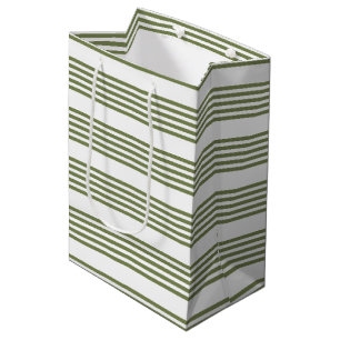 Olive green and white five stripes pattern medium gift bag
