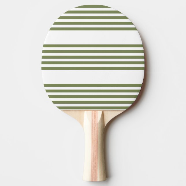 Olive green and white five stripes pattern ping pong paddle (Front)