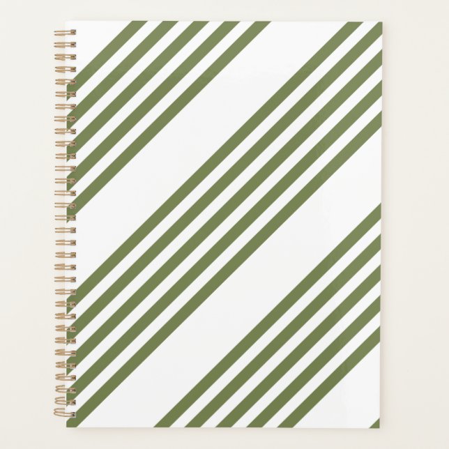 Olive green and white five stripes pattern planner (Front)