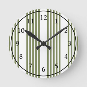 Olive green and white five stripes pattern round clock