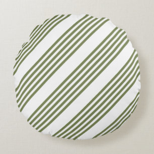 Olive green and white five stripes pattern round pillow