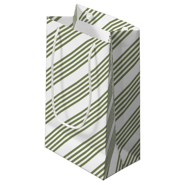 Olive green and white five stripes pattern small gift bag (Front Angled)