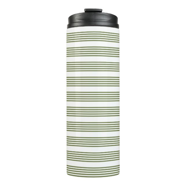 Olive green and white five stripes pattern thermal tumbler (Front)