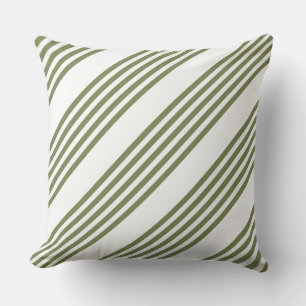 Olive green and white five stripes pattern throw pillow