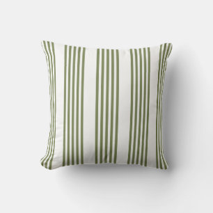 Olive green and white five stripes pattern throw pillow