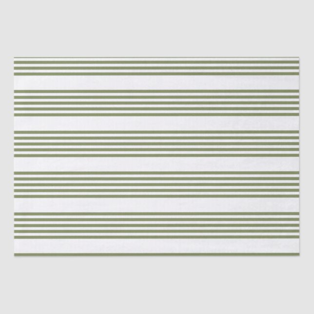 Olive green and white five stripes pattern tissue paper (Front)