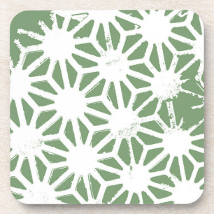 Olive green and white geometric pattern coaster