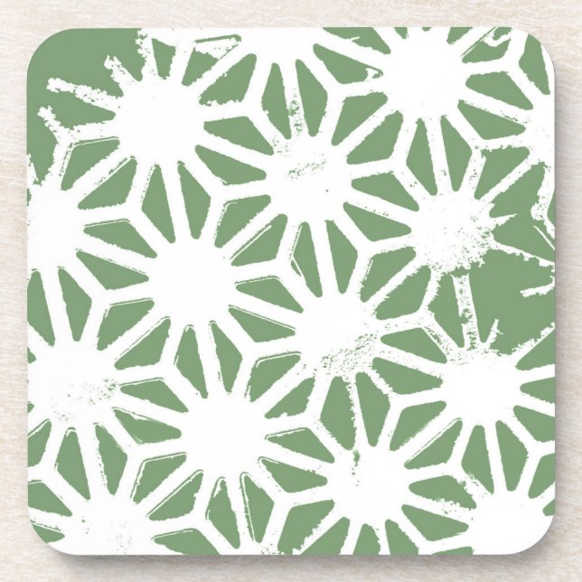Olive green and white geometric pattern coaster (Front)