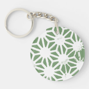 Olive green and white geometric pattern keychain