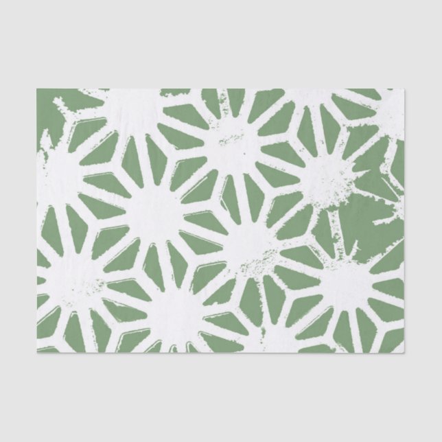 Olive green and white geometric pattern tissue paper (Front)