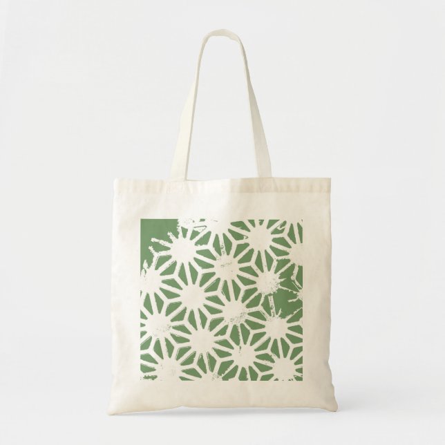Olive green and white geometric pattern tote bag (Front)