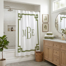 Olive Green and White Greek Key | Monogrammed