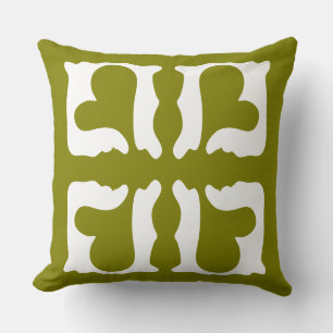 Olive Green and White Hearts Throw Pillow