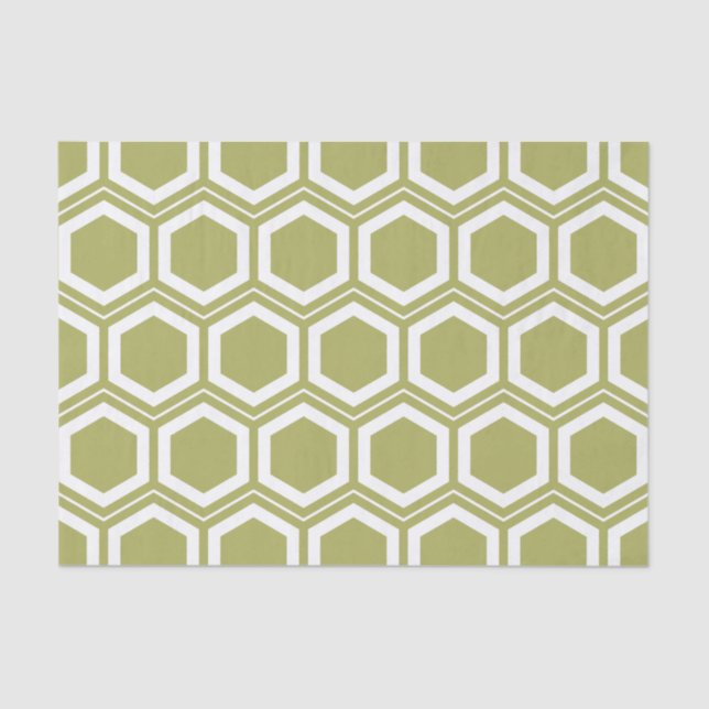 Olive Green and White Honeycomb Pattern Tissue Paper (Front)