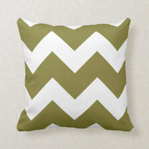 Olive Green and White Large Chevron Print Throw Pillow