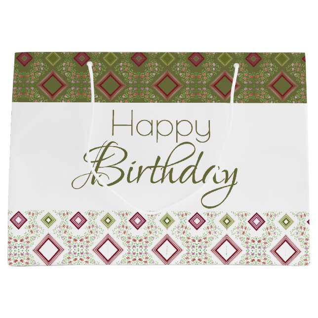 Olive Green And White Large Gift Bag (Front)