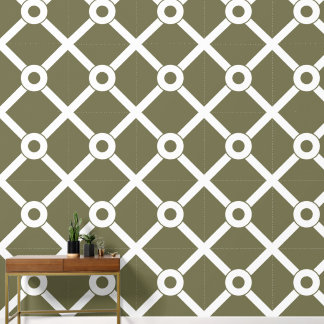Olive Green and White Modern Lattice Wallpaper
