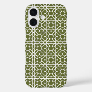 Olive green and White Moroccan Zellige Pattern iPhone 16 Case