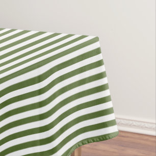 Olive Green and White Stripe Tablecloth