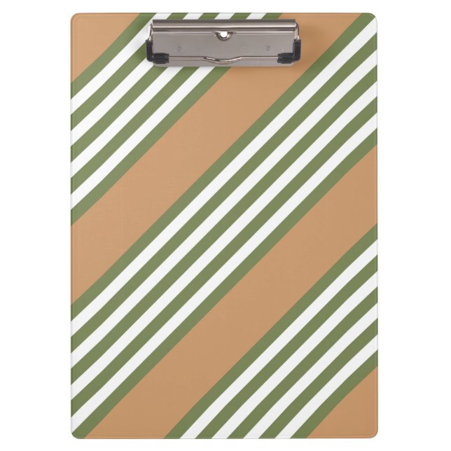 Olive green and white stripes pattern with tan clipboard (Front)