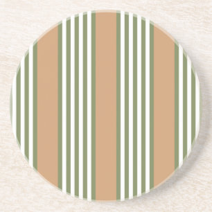 Olive green and white stripes pattern with tan coaster