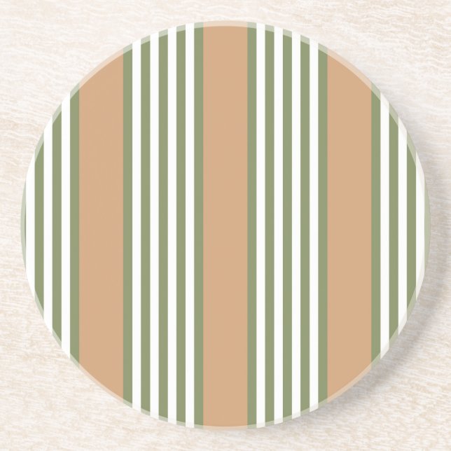 Olive green and white stripes pattern with tan coaster (Front)
