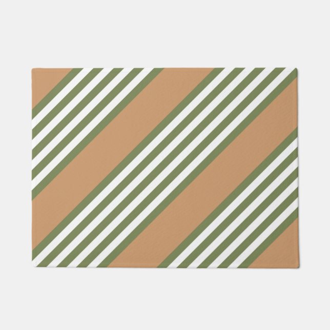 Olive green and white stripes pattern with tan doormat (Front)