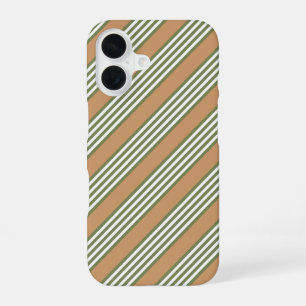 Olive green and white stripes pattern with tan iPhone 16 case