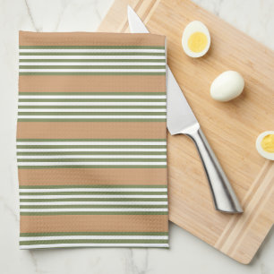 Olive green and white stripes pattern with tan kitchen towel