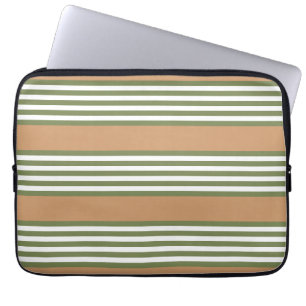 Olive green and white stripes pattern with tan laptop sleeve