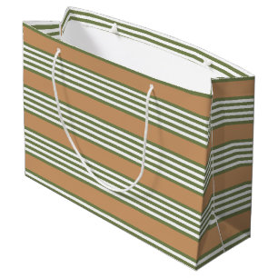 Olive green and white stripes pattern with tan large gift bag