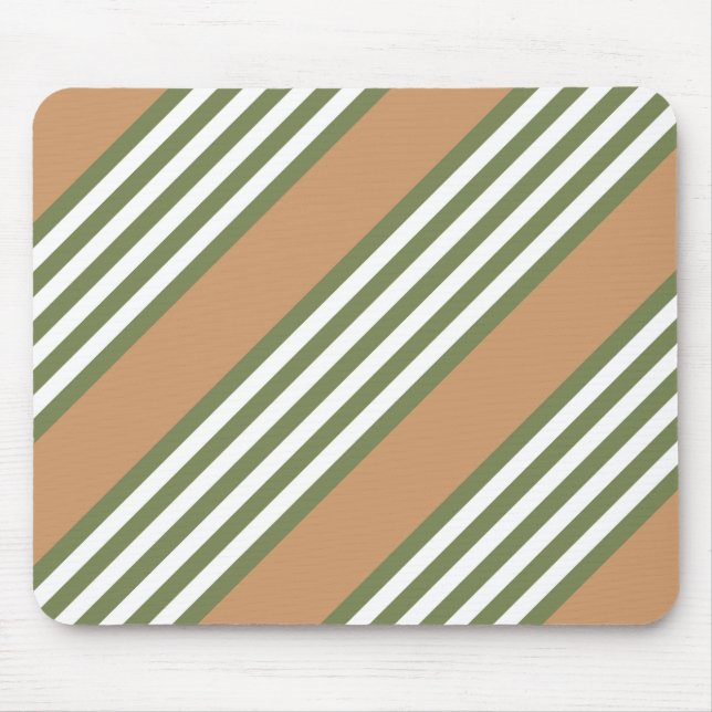 Olive green and white stripes pattern with tan mouse pad (Front)