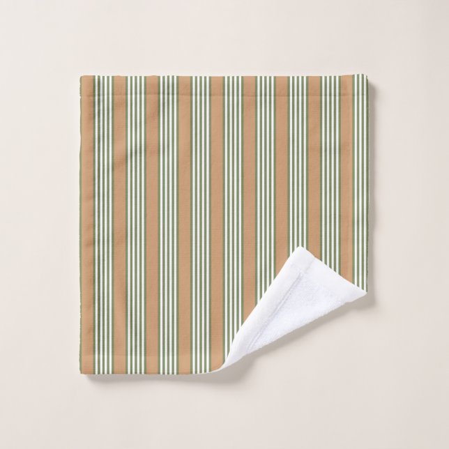 Olive green and white stripes pattern with tan wash cloth (Wash Cloth)