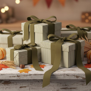 Olive Green and White Stripes Pattern Wrapping Paper