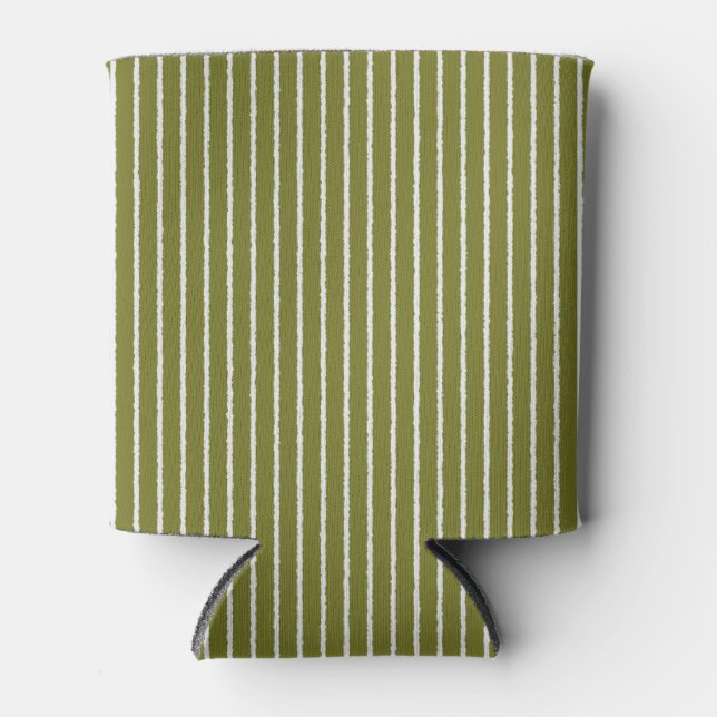Olive Green and White Stripes with Uneven Lines Can Cooler (Front)