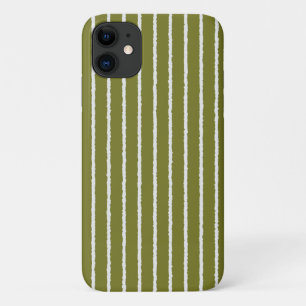 Olive Green and White Stripes with Uneven Lines iPhone 11 Case