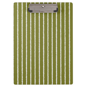 Olive Green and White Stripes with Uneven Lines Clipboard