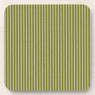 Olive Green and White Stripes with Uneven Lines Coaster