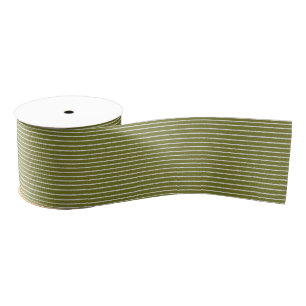 Olive Green and White Stripes with Uneven Lines Grosgrain Ribbon
