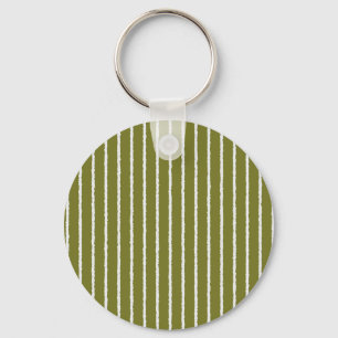 Olive Green and White Stripes with Uneven Lines Keychain