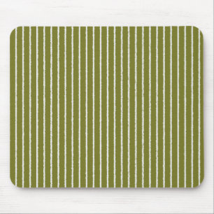 Olive Green and White Stripes with Uneven Lines Mouse Pad