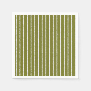 Olive Green and White Stripes with Uneven Lines Napkin