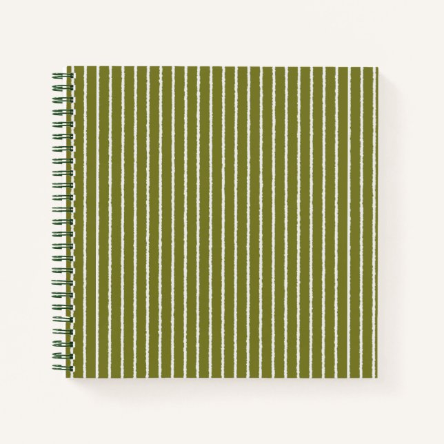 Olive Green and White Stripes with Uneven Lines Notebook (Front)
