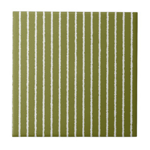 Olive Green and White Stripes with Uneven Lines Tile
