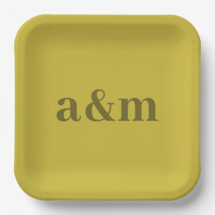 Olive Green Anniversary Wedding Monogram Minimal Paper Plate